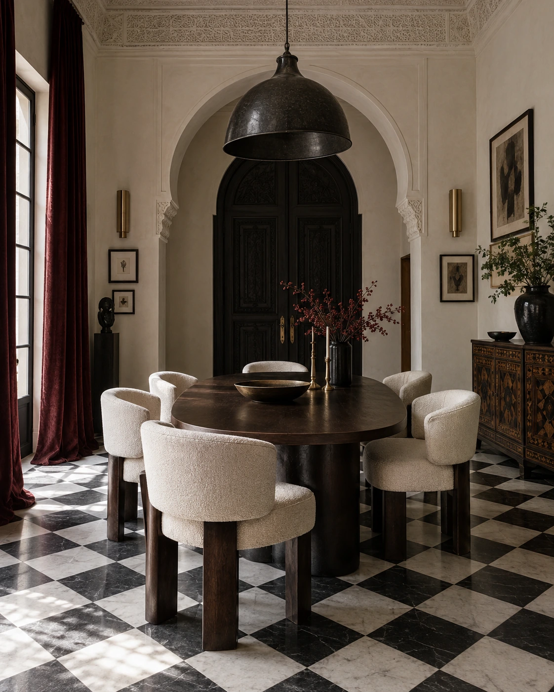 Salle à manger d’un riad à Marrakech meublée par Privilege Properties